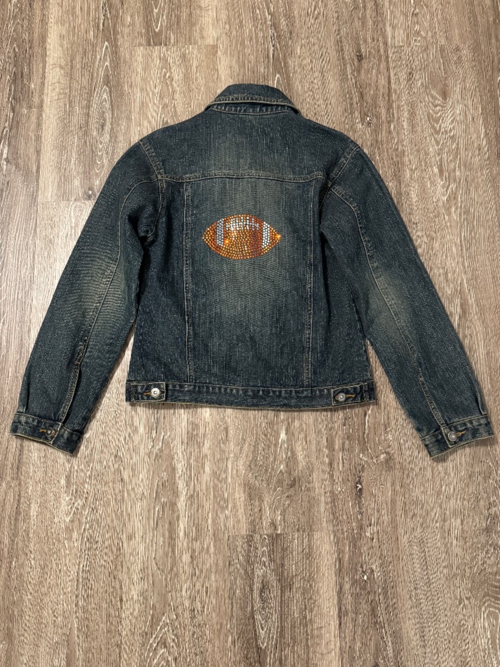 Katydid Denim Jacket. Rhinestone Football.  Size Medium